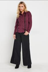 PixieGirl Petite Women's Burgundy Red Lace Trim Tie Neck Shirt | PixieGirl 1