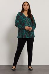EVANS Plus Size Green Abstract Floral Stud Detail Top | Evans 1