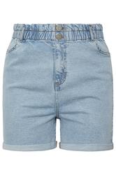 YOURS Curve Light Blue Elasticated Waist Turn Up Denim Shorts