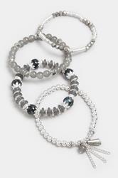 YOURSET 4 PACK Silver Tone Beaded Stretch Charm Bracelets | Yours Clothing 3