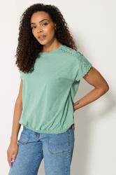 M&Co Green Scallop Trim Detail Cotton Top | M&Co 3