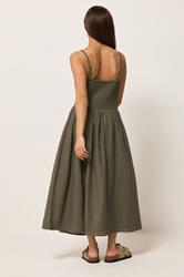 PixieGirl Petite Women's Chocolate Brown Strappy Linen Midi Dress | PixieGirl 2