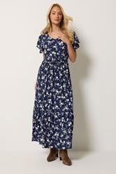 M&Co Navy Blue Floral Print Shirred Waist Maxi Dress | M&Co 3