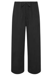 LTS Tall Black Wide Leg Cropped Linen Trousers