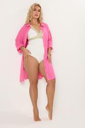 YOURS Plus Size Pink Longline Cotton Beach Shirt | Yours Clothing 2