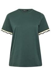 YOURS Curve Green Metallic Crochet Trim T-Shirt