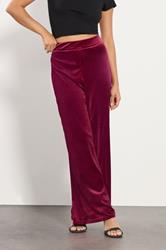 PixieGirl Petite Women's Burgundy Red Velour Wide Leg Trousers | PixieGirl 1