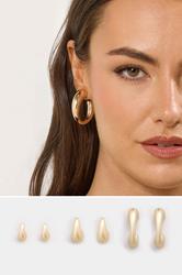 YOURSET 3 PACK Gold Tone Teardrop Hoop Earring Set | Yours Clothing 1