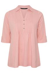 EVANS Curve Blush Pink Pintuck Henley Top