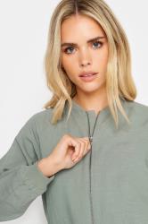PixieGirl Petite Womens Sage Green Linen Bomber Jacket | PixieGirl 5