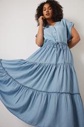 EVANS Plus Size Light Blue Lyocell Denim Tiered Skirt | Evans 1