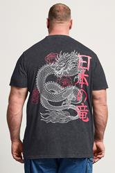 BadRhino Big & Tall Black Extra Long Acid Wash Dragon Graphic T-Shirt | BadRhino 2