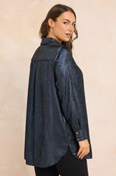 EVANS Plus Size Navy Blue Metallic Long Sleeve Shirt | Evans  2