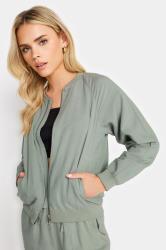 PixieGirl Petite Womens Sage Green Linen Bomber Jacket | PixieGirl 1