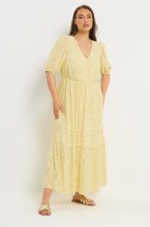 YOURS Plus Size Yellow Broderie Anglaise Tiered Maxi Dress | Yours Clothing 2