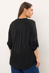 EVANS Plus Size Black Zip Front Jersey Blouse | Evans  2