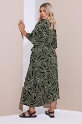 YOURS Plus Size Khaki Green Leaf Wrap Maxi Dress | Yours Clothing 2