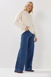LTS Tall Dark Blue Pearl Detail Cotton Wide Leg Jeans | Long Tall Sally 1