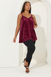 YOURS Plus Size Burgundy Red Crushed Velour Cami Vest Top | Yours Clothing 1