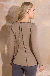 LTS Tall Maternity Natural Brown Contrast Stitch Ribbed Top | Long Tall Sally 2