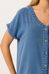 M&Co Denim Blue Button Front Blouse | M&Co 4