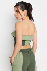 PixieGirl Petite Women's Khaki Green Colourblock Cotton Bandeau Corset Top | PixieGirl 6