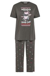 YOURS Plus Size Set Brown 'Weekend Coffee Club' Wide Leg Pyjama | Yours Clothing 5