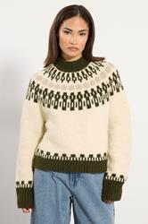 PixieGirl Petite Women's Natural Brown Fairisle Knitted Jumper | PixieGirl 1