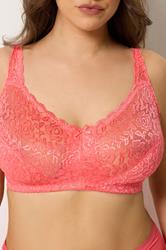 YOURS Plus Size Pink Hi Shine Lace Non-Padded Non-Wired Full Cup Bra | Yours Clothing 4