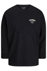 JACK & JONES Big & Tall Black Crew Neck Long Sleeve T-Shirt | BadRhino 2