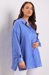 EVANS Plus Size Blue Metallic Button Through Shirt | Evans 3