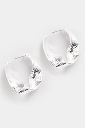 Silver Tone Hammered Twisted Hoop Earrings | Yours Clothing 3