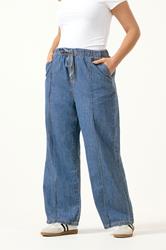 YOURS Plus Size Mid Blue Seam Front Wide Leg Jeans | Yours Clothing 3