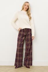LTS Tall Burgundy Red Checked Wide Leg Trousers | Long Tall Sally 1