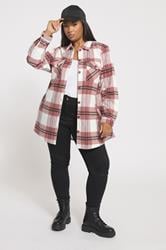 YOURS Plus Size Pink & White Check Shacket | Yours Clothing 2
