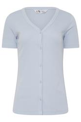 LTS Tall Pale Blue Button Ribbed T-Shirt