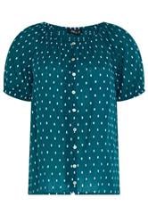 M&Co Teal Blue Dobby Button Up Cotton Blouse