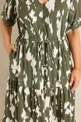 EVANS Plus Size Khaki Green Abstract Placket Dress | Evans 5
