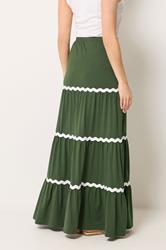 LTS Tall Women's Khaki Green Contrast Swirl Cotton Maxi Skirt | Long Tall Sally 2