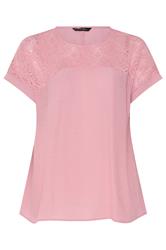 EVANS Curve Pink Lace Detail Short Sleeve Top