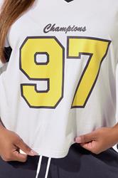 LIMITED COLLECTION Plus Size White '97' Slogan Varsity T-Shirt | Yours Clothing 4