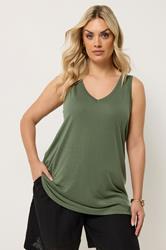 YOURS Plus Size Khaki Green V-Neck Basic Vest Top | Vest Top 3