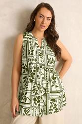 EVANS Plus Size Green Leaf Pintuck Sleeveless Shirt | Evans 1