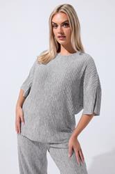 LIMITED COLLECTION Plus Size Grey Ribbed Top | Yours Clothing 1