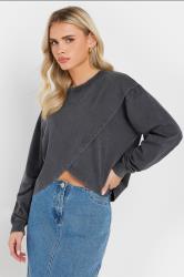 PixieGirl Petite Women's Grey Acid Wash Cross Over Cotton Sweatshirt | PixieGirl 3