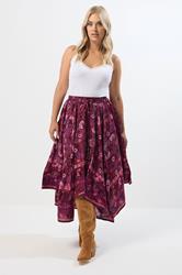 YOURS Plus Size Red Floral Print Hanky Hem Skirt | Yours Clothing 2
