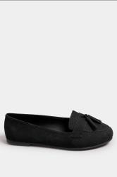 Black Tassel Detail Faux Suede Loafers In Wide E & Extra Wide EEE Fit | Yours Clothing 2