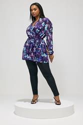 YOURS LONDON Plus Size Blue Floral Wrap Top | Yours Clothing 1
