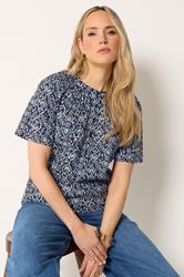 LTS Tall Navy Blue Geometric Placket Blouse | Long Tall Sally 3