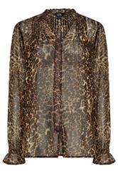 LTS Tall Brown Leopard Sheer Pintuck Blouse